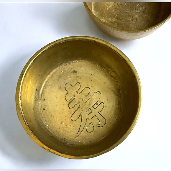 🌺5 Antique Chinese Brass Nesting Bowls/Cups - Picture 3 of 11